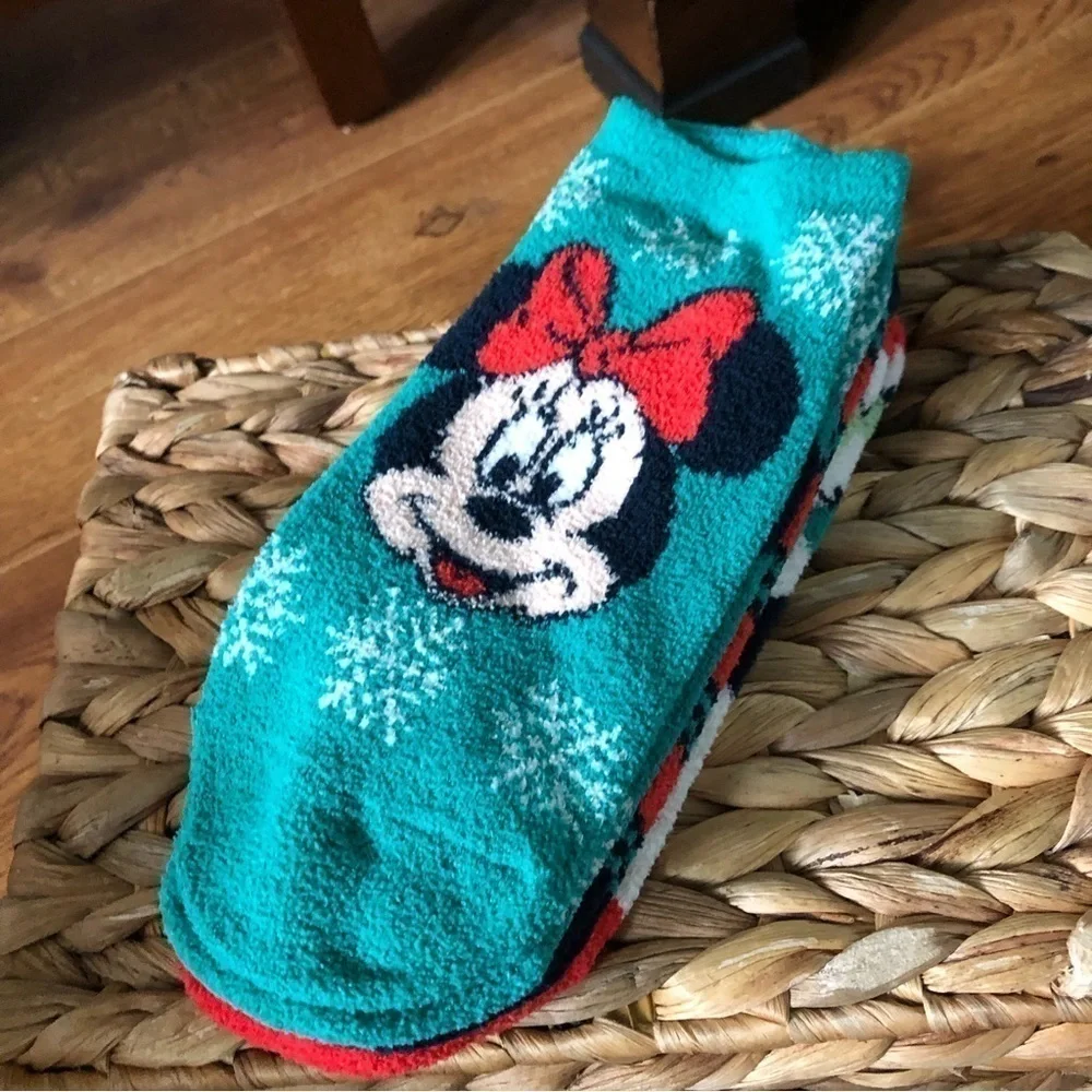 Disney: Mickey & Minnie Mouse cozy low cut socks 3 pair Christmas Winter